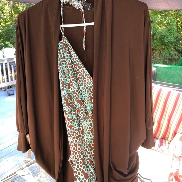 Lily large  12-14 Brown & Aqua geometric print Halter dress Marilyn Monroe - Picture 6 of 9